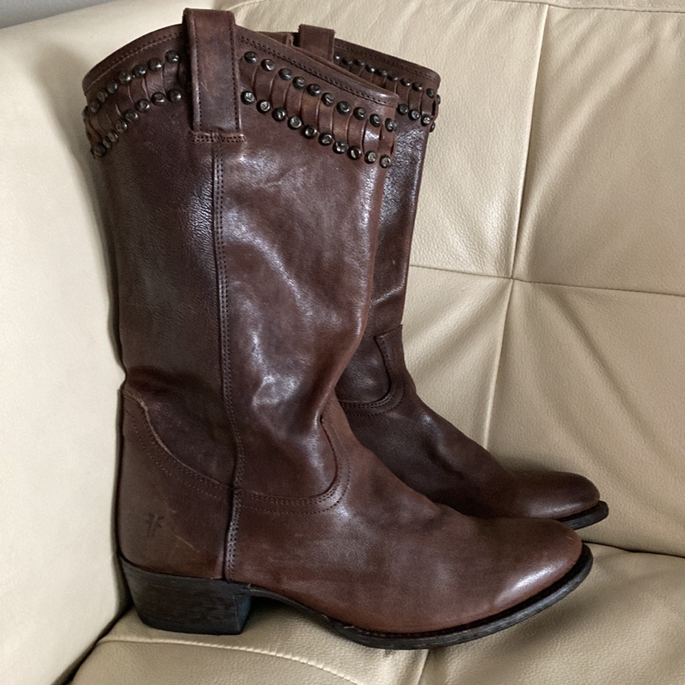 FRYE Diana Studded Boots Mid-Calf Sz 9 Brown